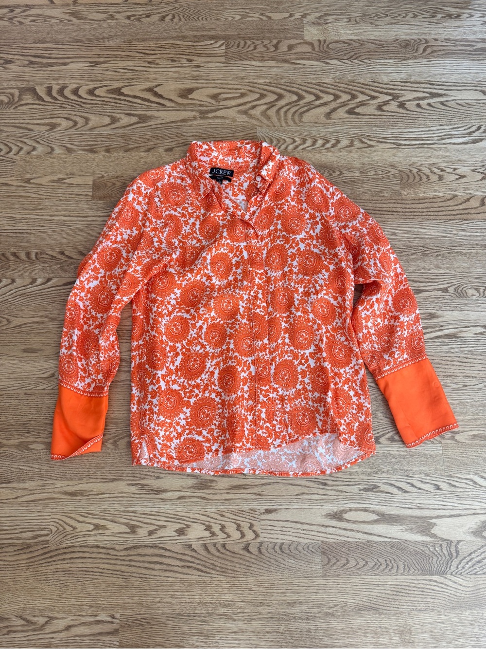 J. Crew Orange Floral Medallion Button Front Blouse